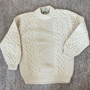 Quills Hand Knit Aran Irish Wool Sweater L/XL